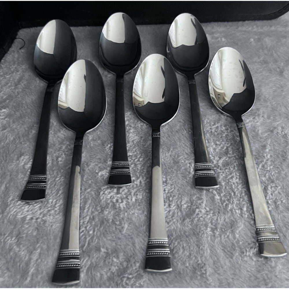 Pfaltzgraff Rope Twist 18/0 Stainless Soup Spoons-Set Of 6-Braided Band Pattern